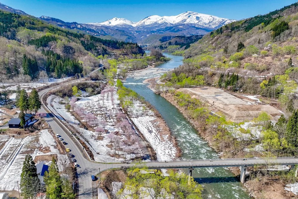 「手前に見えるのが絶景ポイントの「上島橋」